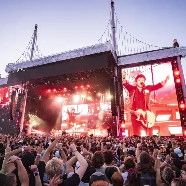 Image of Green Day own big screen performing at Outsidelands Festival